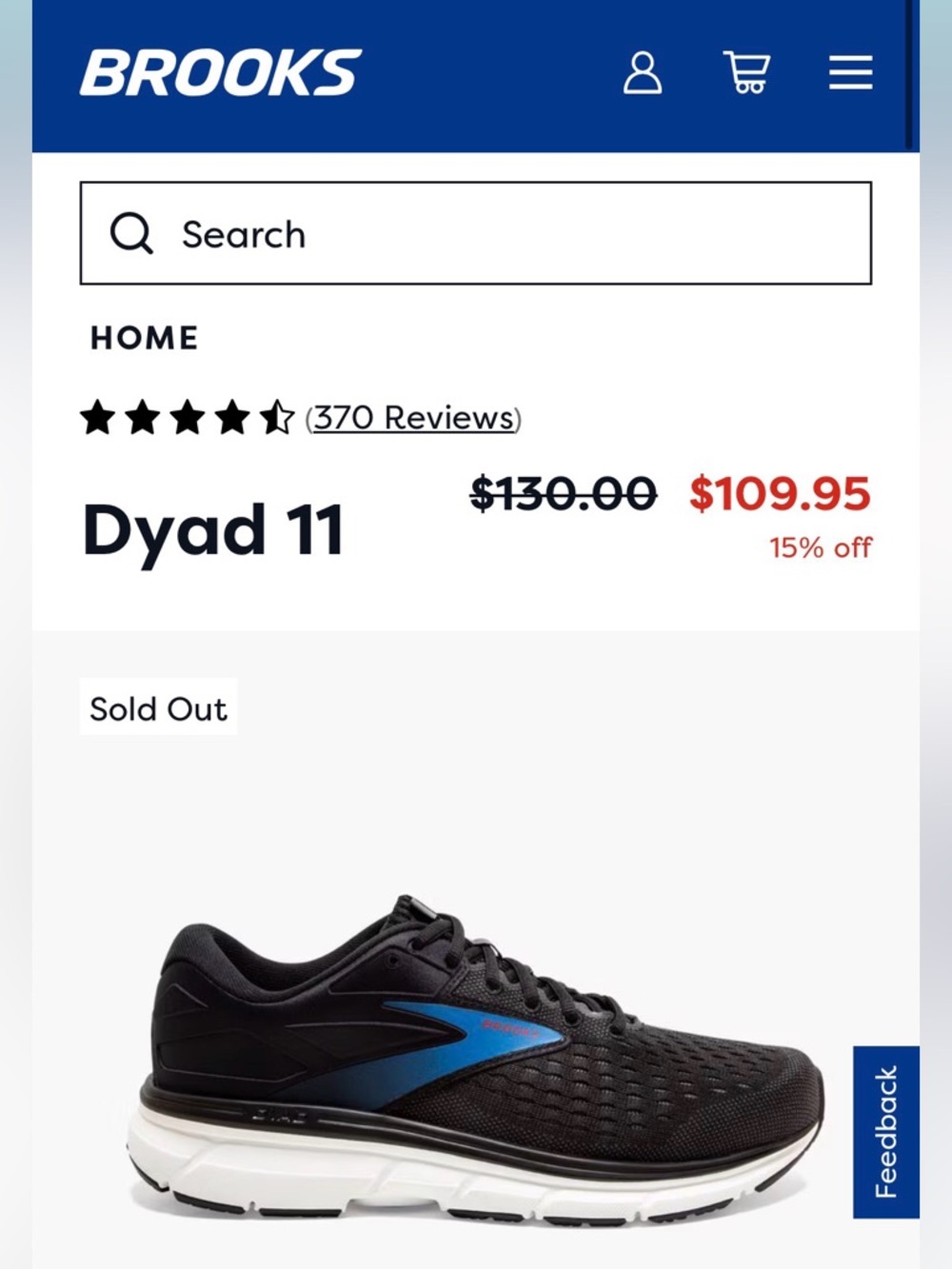 Brooks Dyad 11 Men’s Running Shoe - Black with Blue Accent